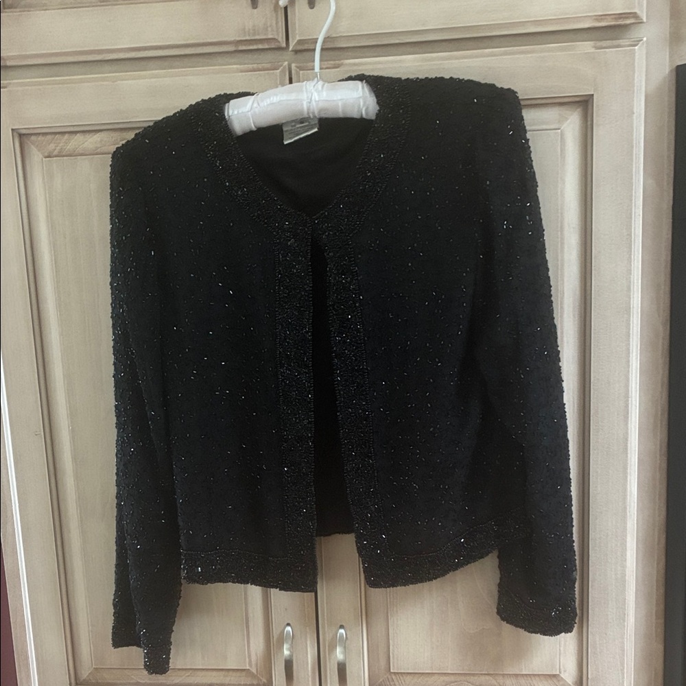 Vintage formal top Black Beaded Jacket Stenay